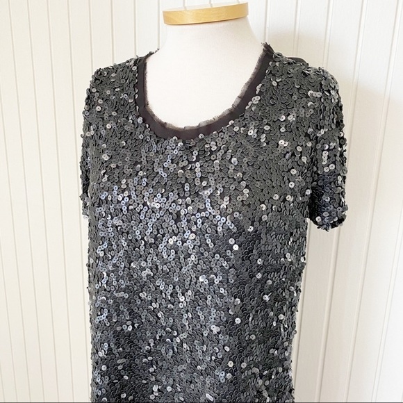 NWT Alberto Makali Black Sequin Sheer Short Sleeve Shirt Top Size Medium - Picture 11 of 13